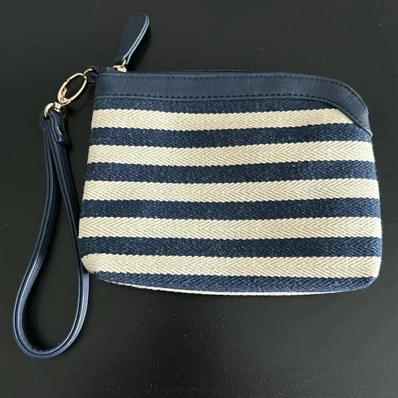 Charming Charlie Handbags - Charming Charlie Blue and White Stripped Wristlet